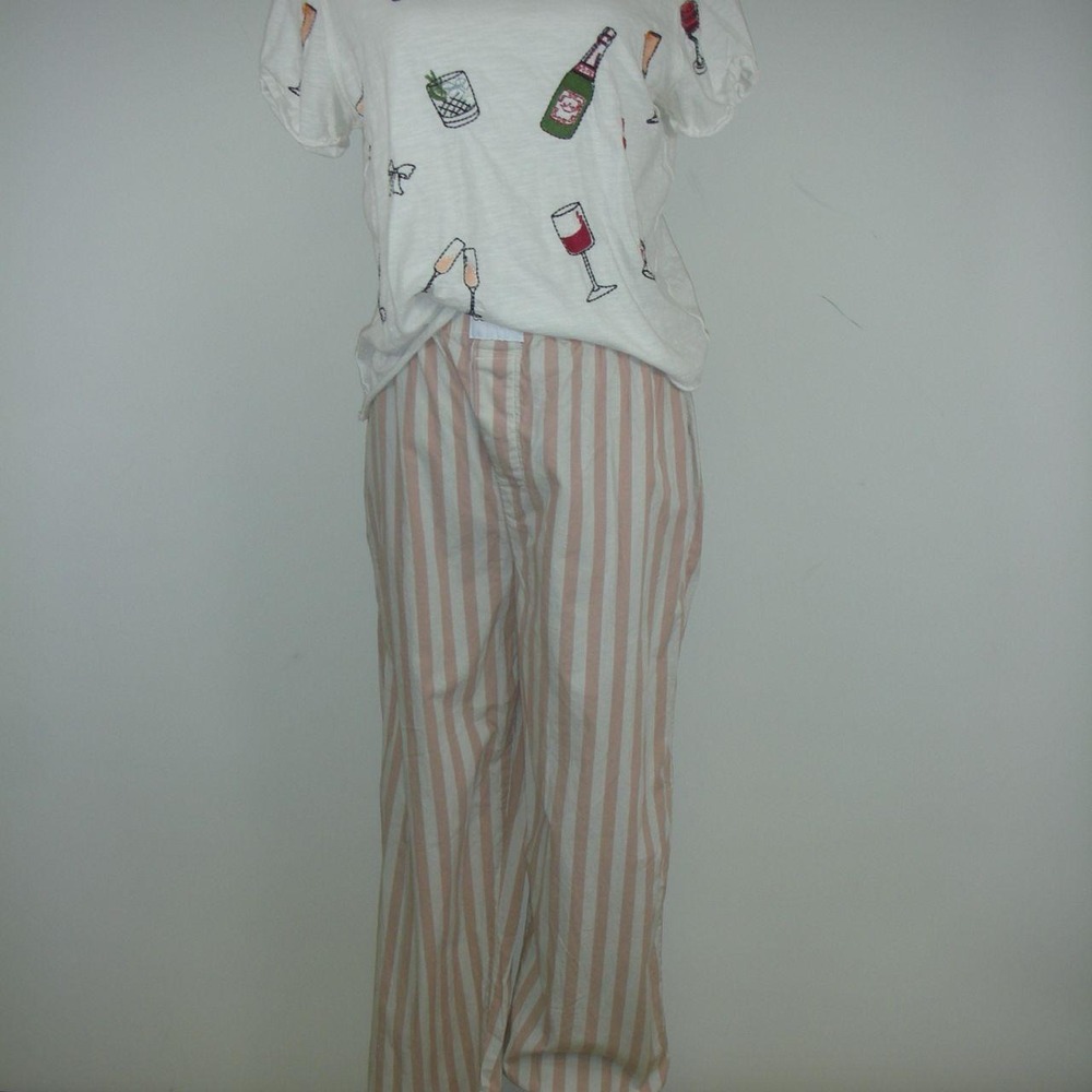Calvin Klein Pink Tan Stripe Linen Blend Pajama Pants Lounge Sleepwear Coastal M
